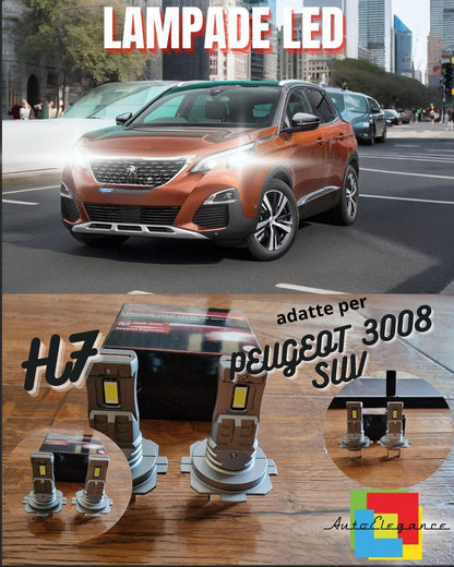 KIT LED H7 PER PEUGEOT 3008 SUV 6000K BIANCO 6000 LUMEN CANBUS ANABBAGLIANTI
