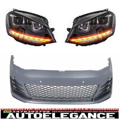 paraurti anteriore adatto per vw golf vii golf 7 (2013-2017) gti look con fari 3d led dlr luce rossa scorrevole