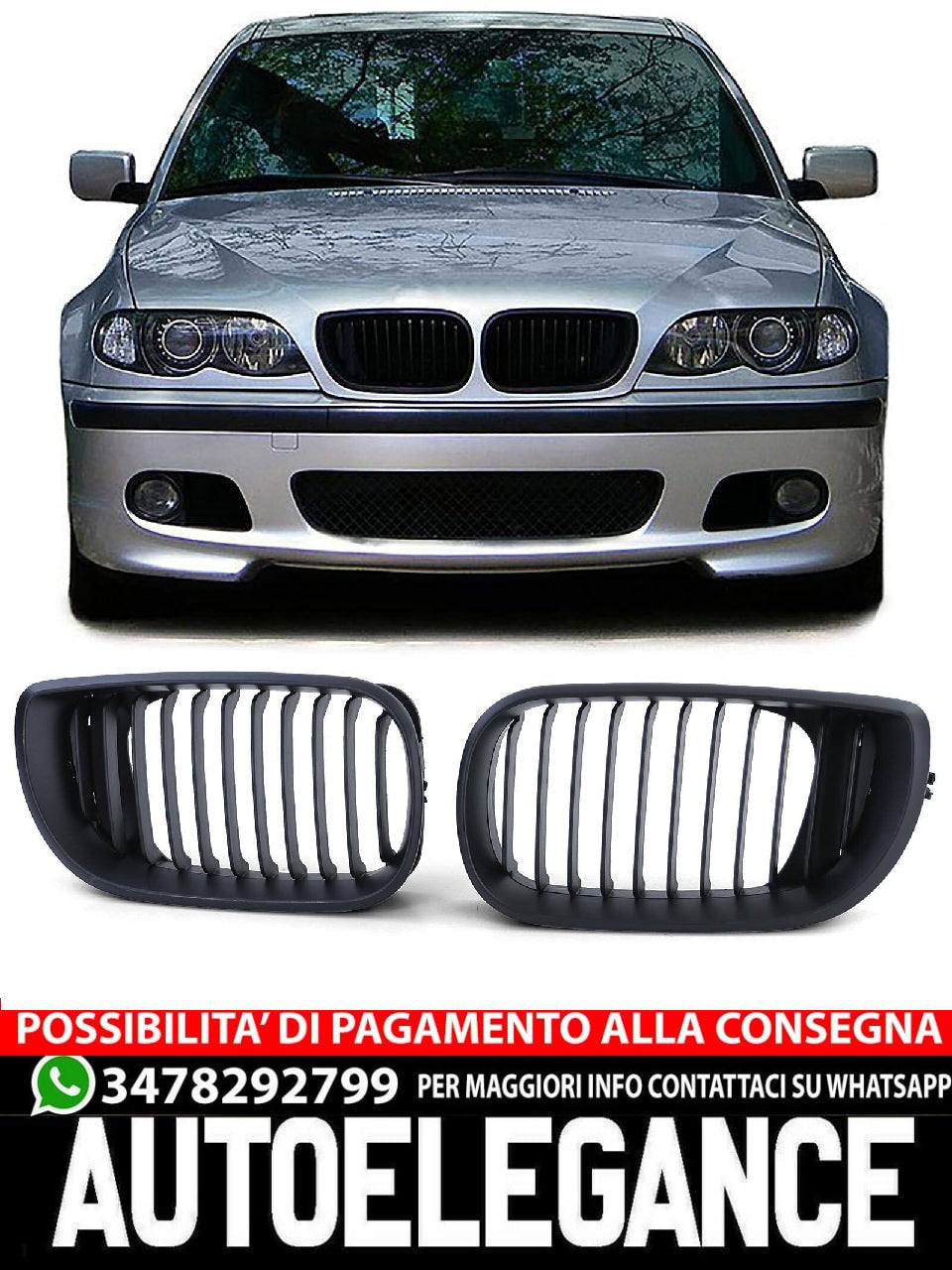 Aftermarket Matte Performance Grille Compatible with BMW 3 Series E46 Sedan Touring 01-05 