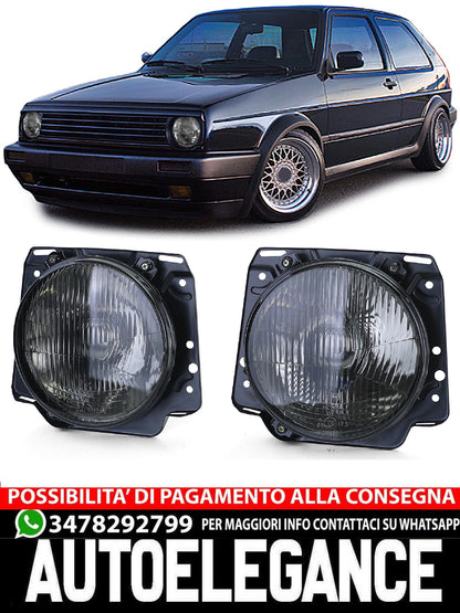 Faro anteriore H4 Nero Fumè scanalato compatibile per VW Golf 2 83-91