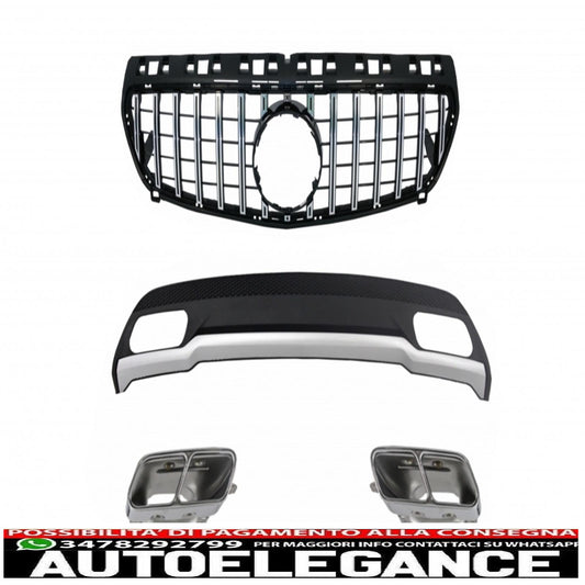 air diffuser with exhaust tips and panamericana gt-r grille suitable for mercedes a-class w176 (2012-08.2018) sport pack 