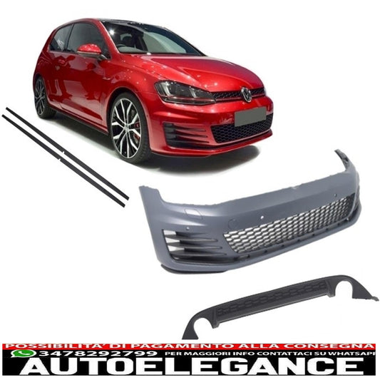 paraurti anteriore adatto per vw golf vii 7 2013-2016 design gti con minigonne laterali e diffusore posteriore