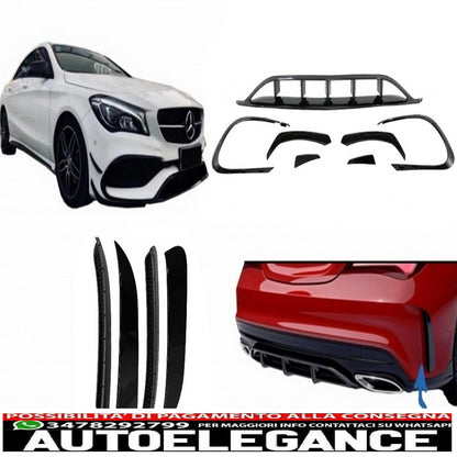 front and rear bumper splitter fins side vents aerodynamic conversion kit suitable for mercedes cla w117 facelift (2016-2018) cla45 design canard piano black
