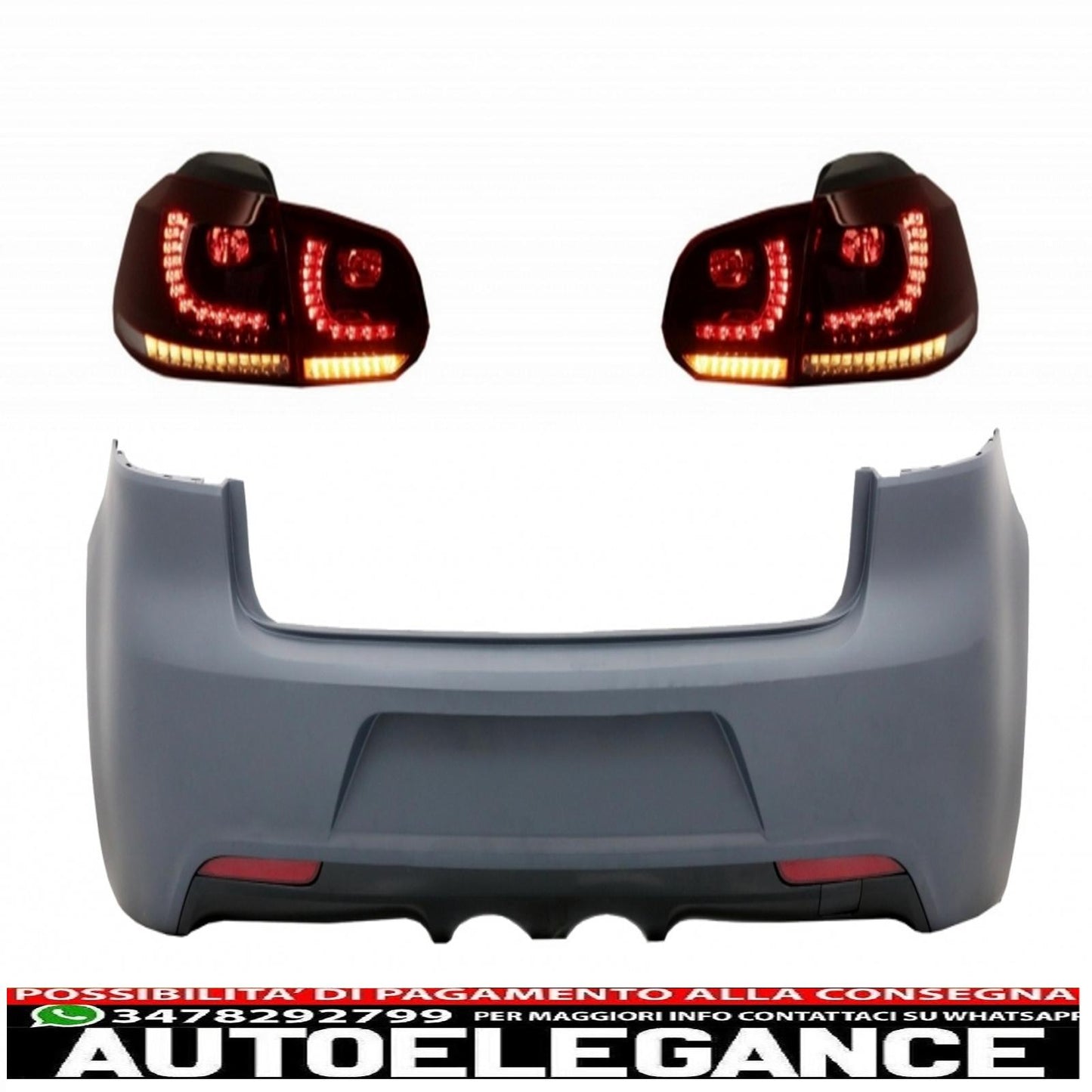 Rear bumper with full led taillights suitable for vw golf vi (2008-2013) r20 design dynamic sequential cornering lights (left and right)