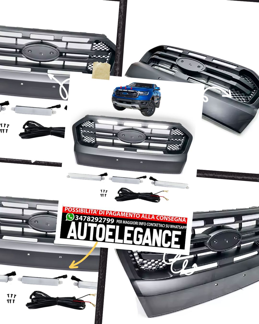 Griglia radiatore con LED nero con doppio ponte adatto per Ford Ranger T7 16-19