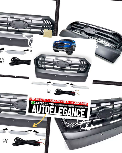 Griglia radiatore con LED nero con doppio ponte adatto per Ford Ranger T7 16-19