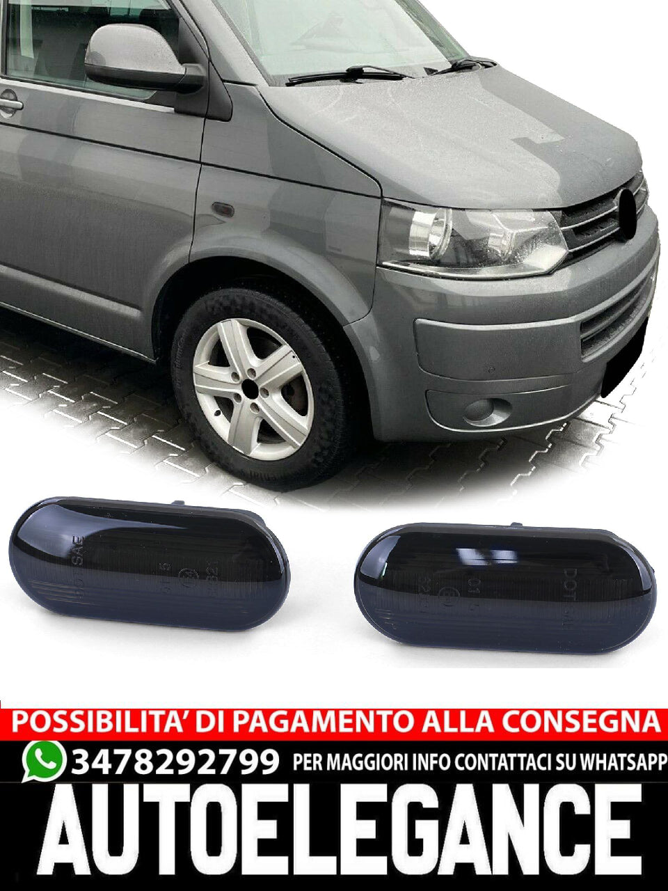 Barra luminosa a LED Indicatore di direzione laterale nero per VW T5 Transporter Caravelle Multivan AB03