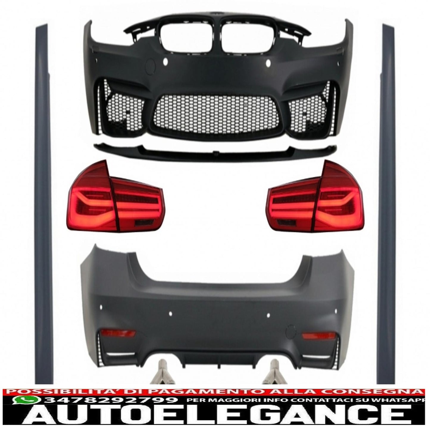 body kit with double exhaust tips suitable for bmw f30 (2011-2019) and led rear lights dynamic sequential cornering light evo ii m3 cs style without fog lights