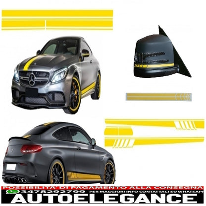 Set of side and top decals for bonnet, roof, tailgate and mirror, matt yellow, suitable for mercedes c205 coupe a205 cabriolet (2014-up)