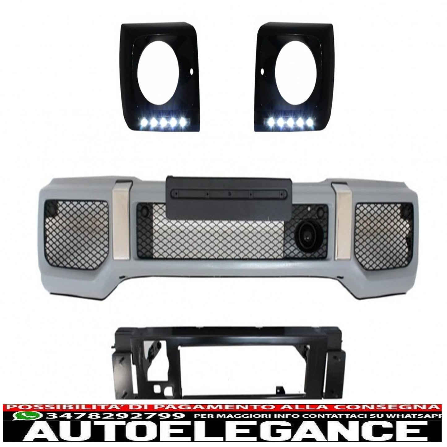 Paraurti anteriore nero Copri fari led drl adatto per mercedes classe g w463 (1989-up) design g65