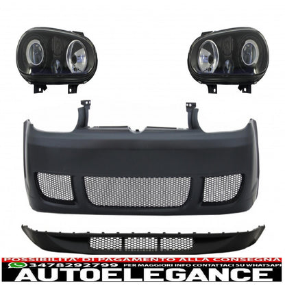 front bumper with spoiler and black headlights suitable for vw golf iv 4 mk4 (10.1997-09.2003) look r32
