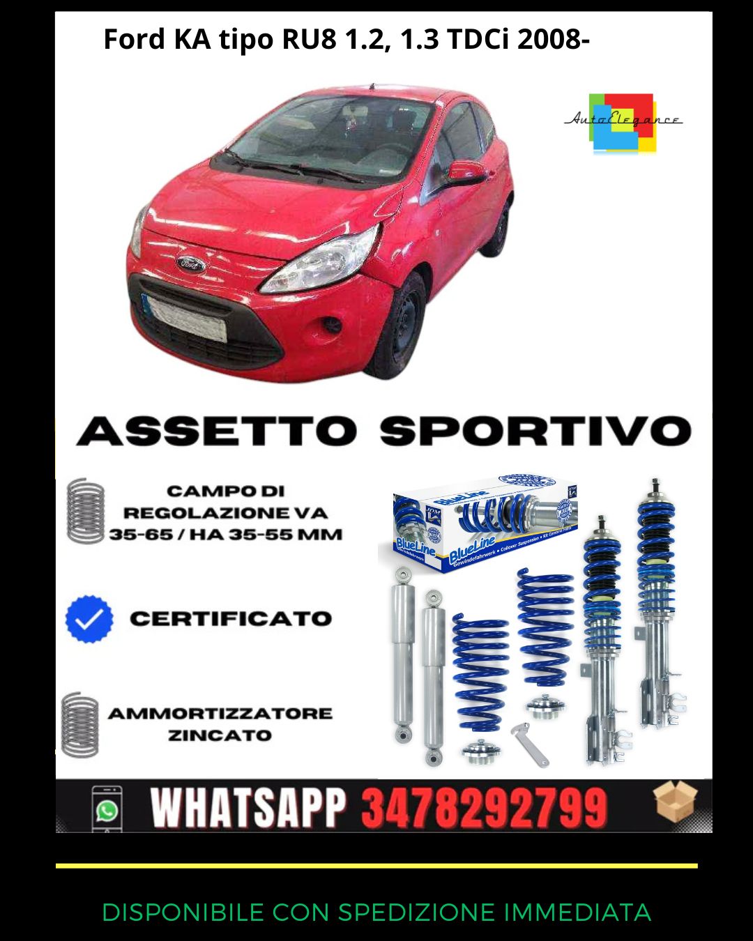 🔥Assetto sportivo ADATTO PER Ford KA tipo RU8 1.2, 1.3 TDCi 2008-🔥