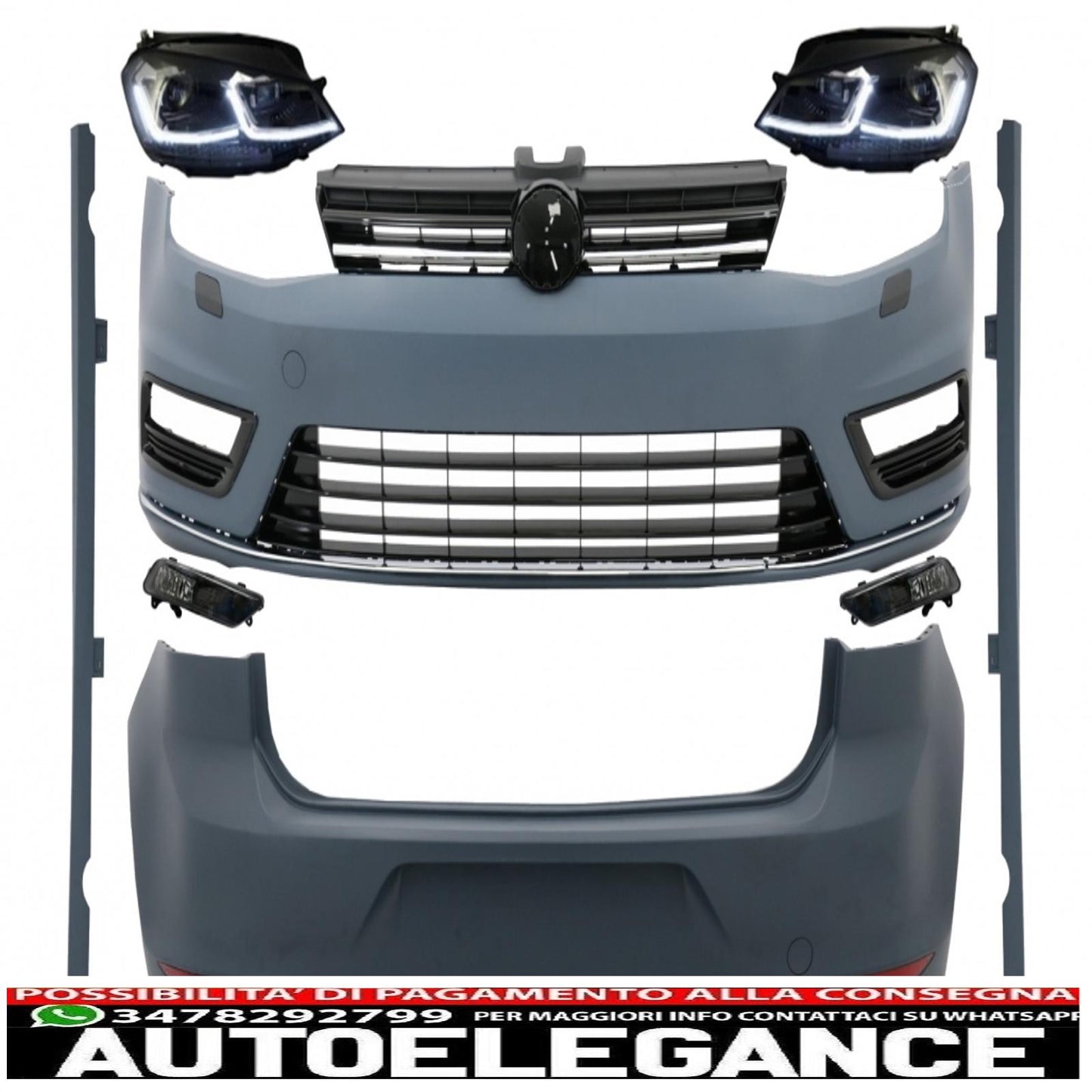 complete body kit suitable for vw golf 7 vii (2012-2017) with led headlights dynamic sequential cornering lights r-line look 