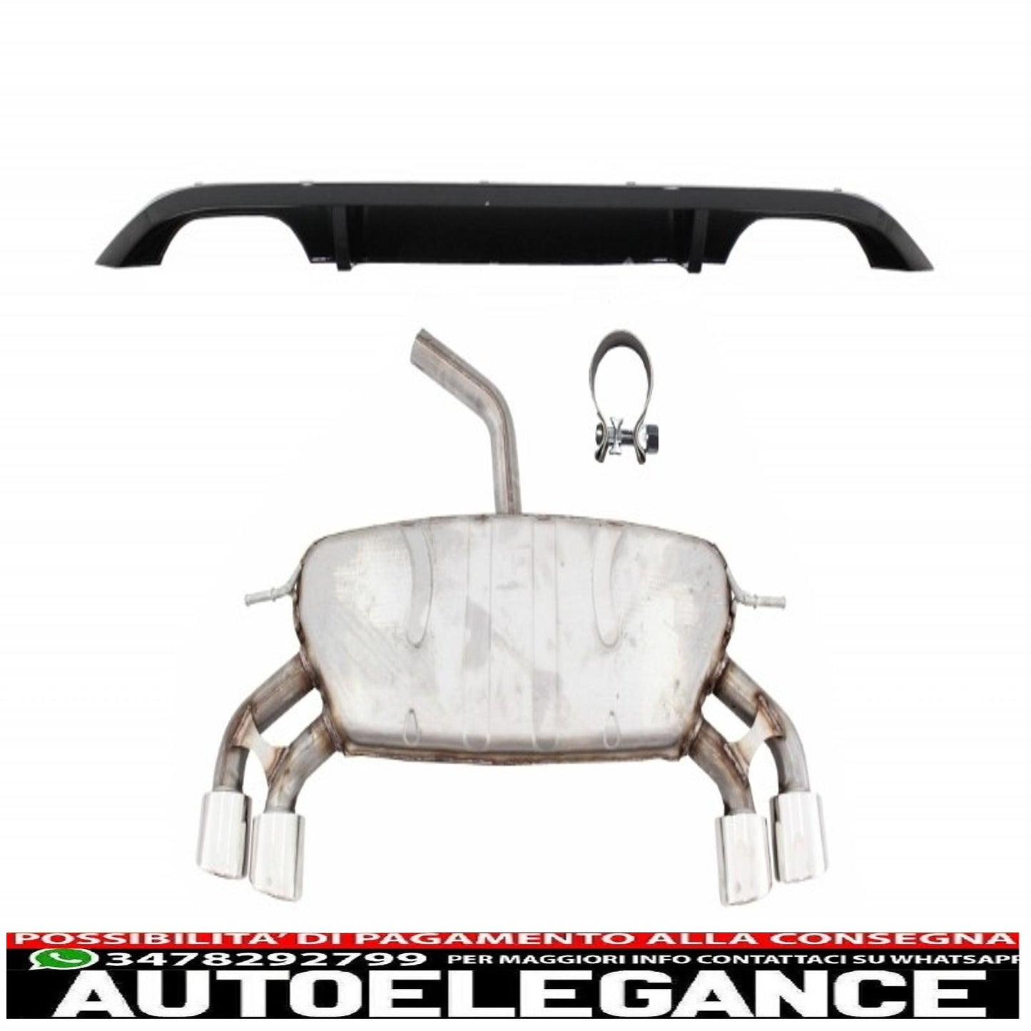 diffusore paraurti posteriore con impianto di scarico completo adatto per vw golf 7 vii (2013-2016) r design