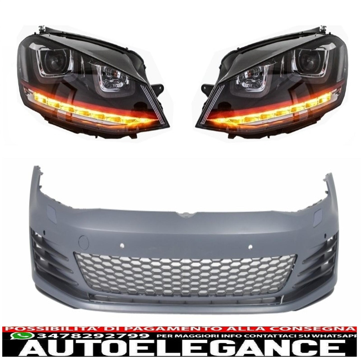 paraurti anteriore adatto per vw golf vii golf 7 (2013-2017) gti look con fari 3d led dlr luce rossa scorrevole