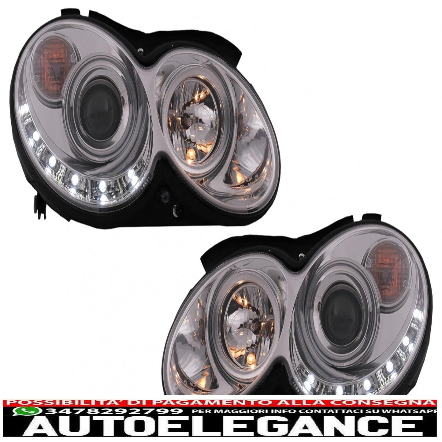 led drl headlights suitable for mercedes clk w209 c209 coupe a209 cabrio (2003-2010) chrome 