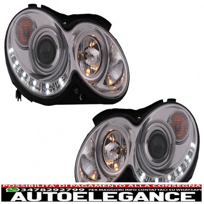 led drl headlights suitable for mercedes clk w209 c209 coupe a209 cabrio (2003-2010) chrome 