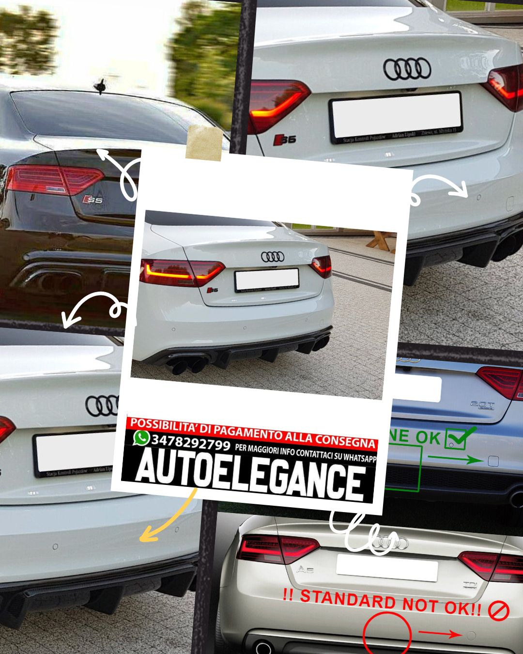 SPOILER per AUDI A5 8T S-LINE LIFT 2012-2016 PARAURTI POSTERIORE/DIFFUSORE