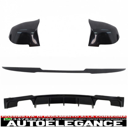 spoiler per bagagliaio con paraurti posteriore spoiler mantovana diffusore doppia uscita e coperture specchietti adatto per bmw serie 3 f30 (2011-2019) m4 csl performance design nero pianoforte