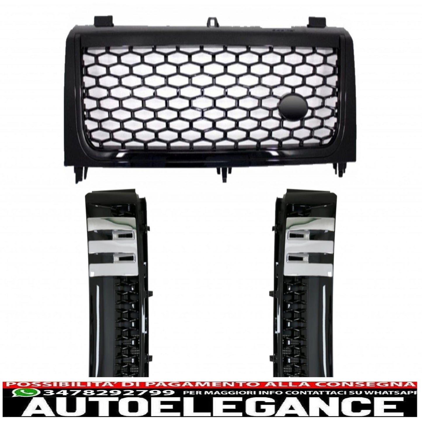 central grille with side vents suitable for land rover vogue iii l322 (2002-2005) all black autobiography supercharged edition