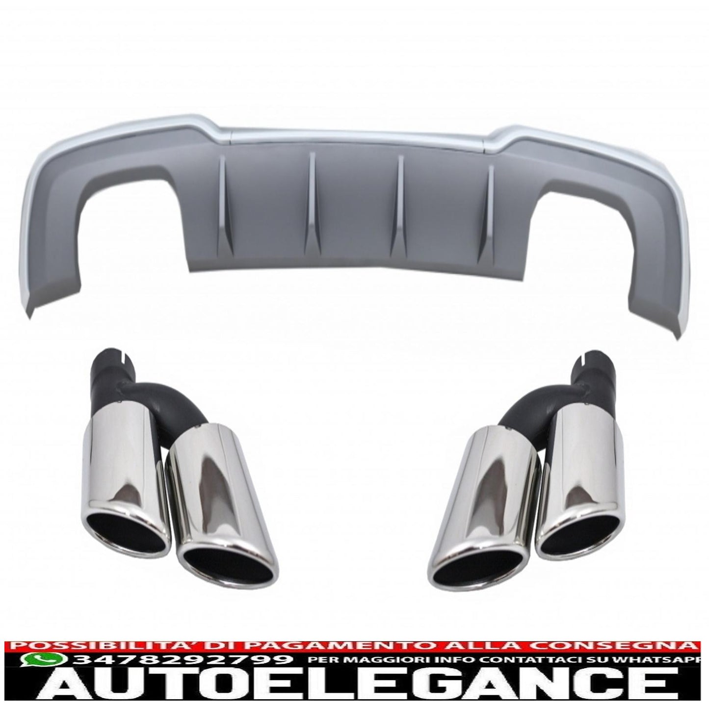 Rear bumper valance diffuser with exhaust tips suitable for audi a3 8v facelift (2016-2019) bumper s-line hatchback sportback s3 design