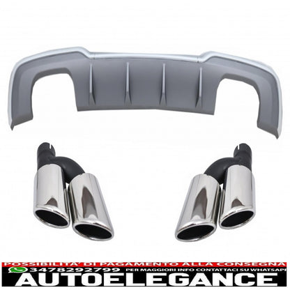 Rear bumper valance diffuser with exhaust tips suitable for audi a3 8v facelift (2016-2019) bumper s-line hatchback sportback s3 design