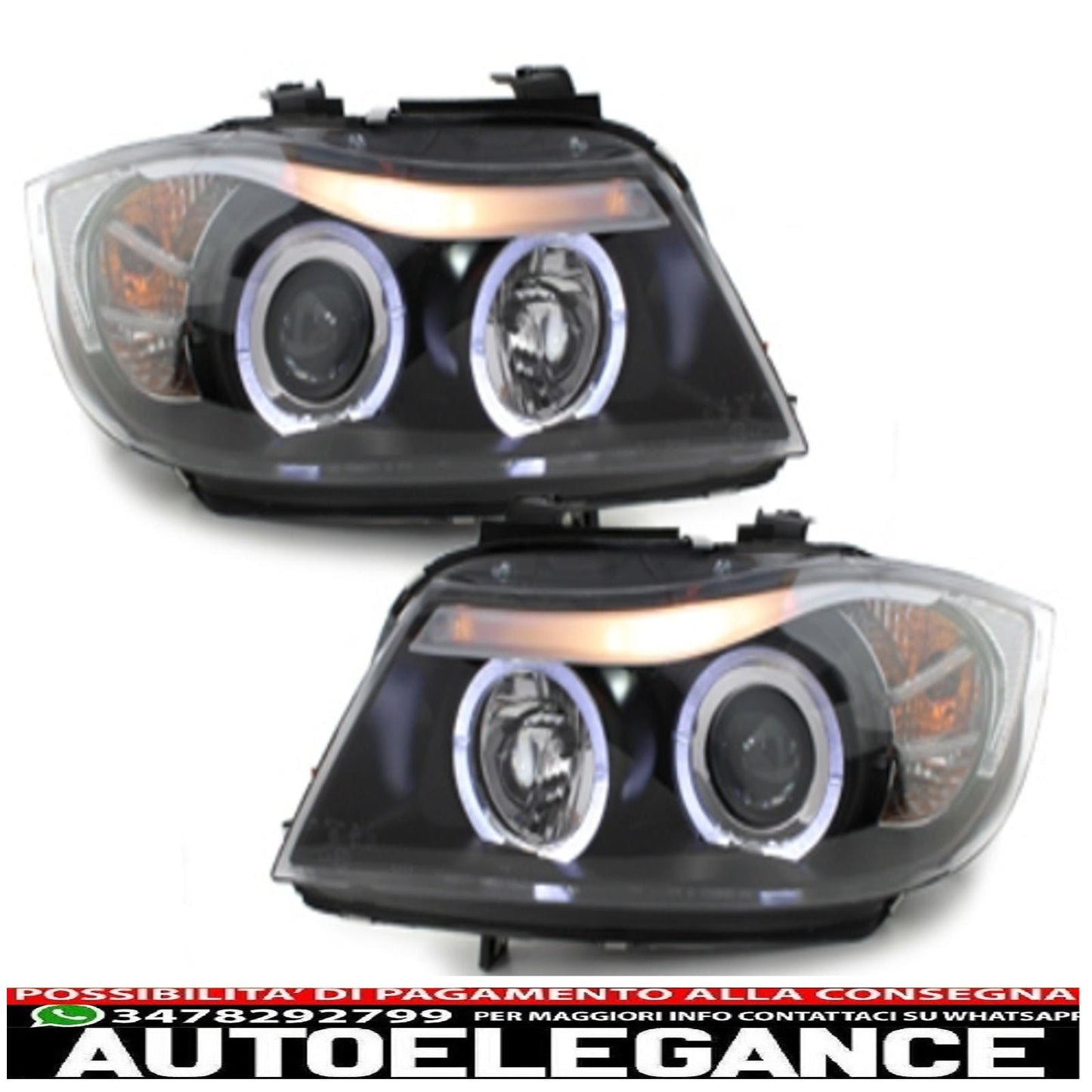 headlights suitable for bmw 3 series e90 sedan e91 touring (03.2005-08.2008) angel eye 2 black halo rims 