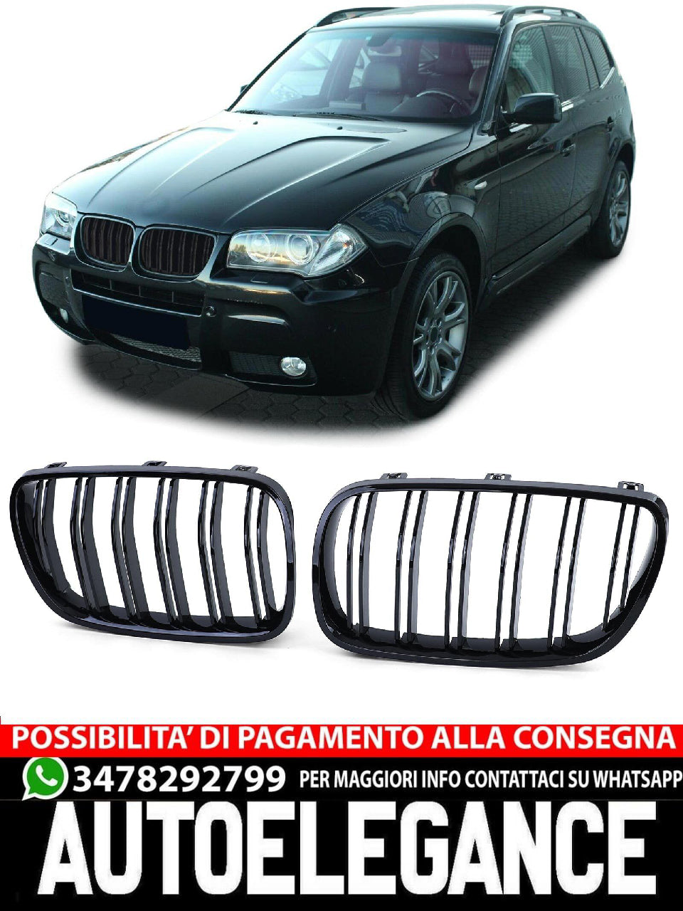 Griglia Sportiva Doppio Ponte Performance Lucida aftermarket compatibile con BMW X3 E83 06-11