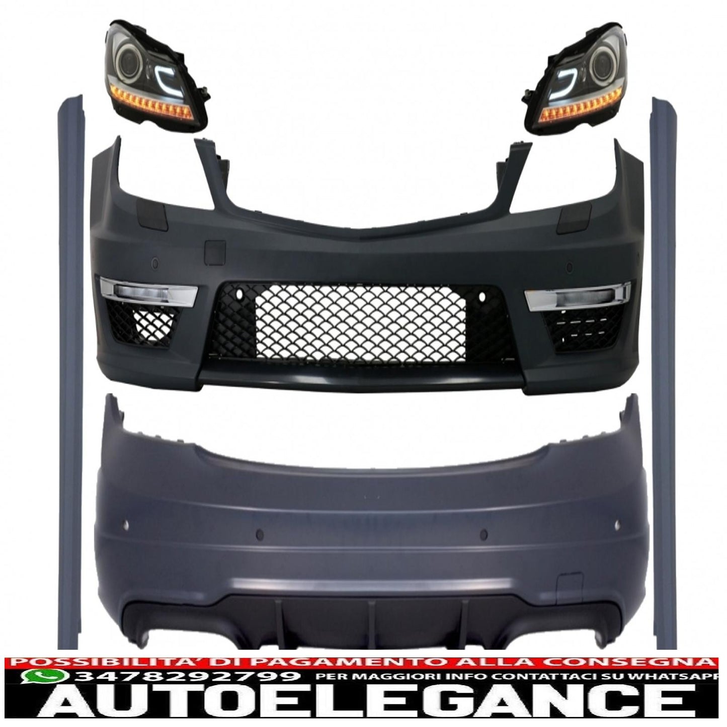 body kit suitable for mercedes c-class w204 (2007-2015) restyling c63 design with led drl daytime running lights 