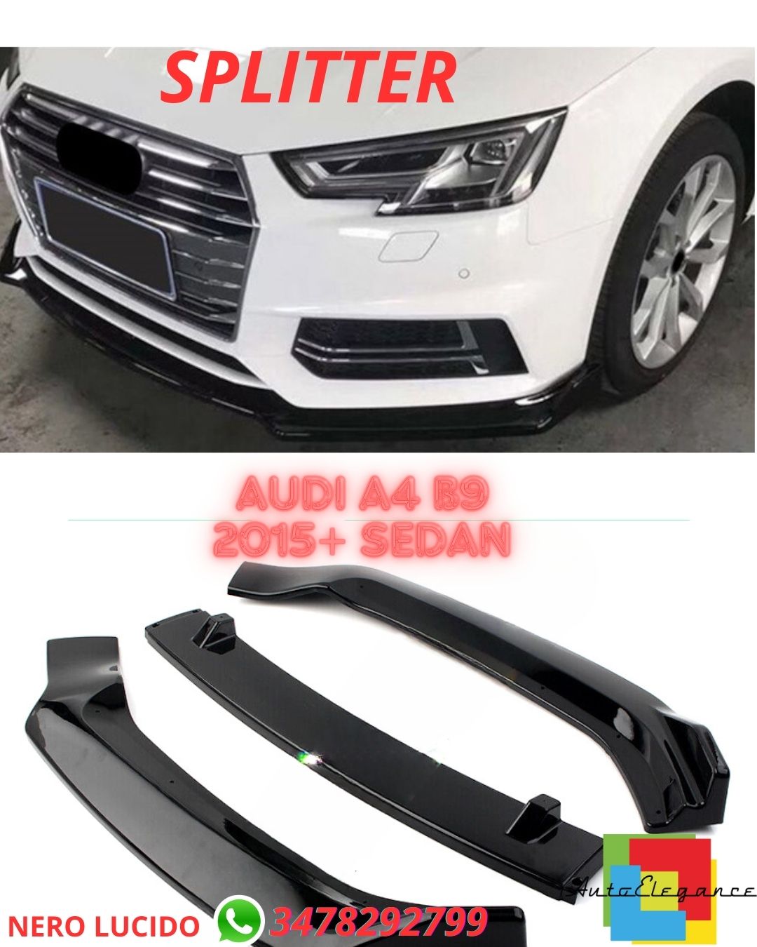 ✨✨BLACK GLOSSY UNDER BUMPER SUITABLE FOR Audi A4 B9 2015+ Sedan front ✨✨ 