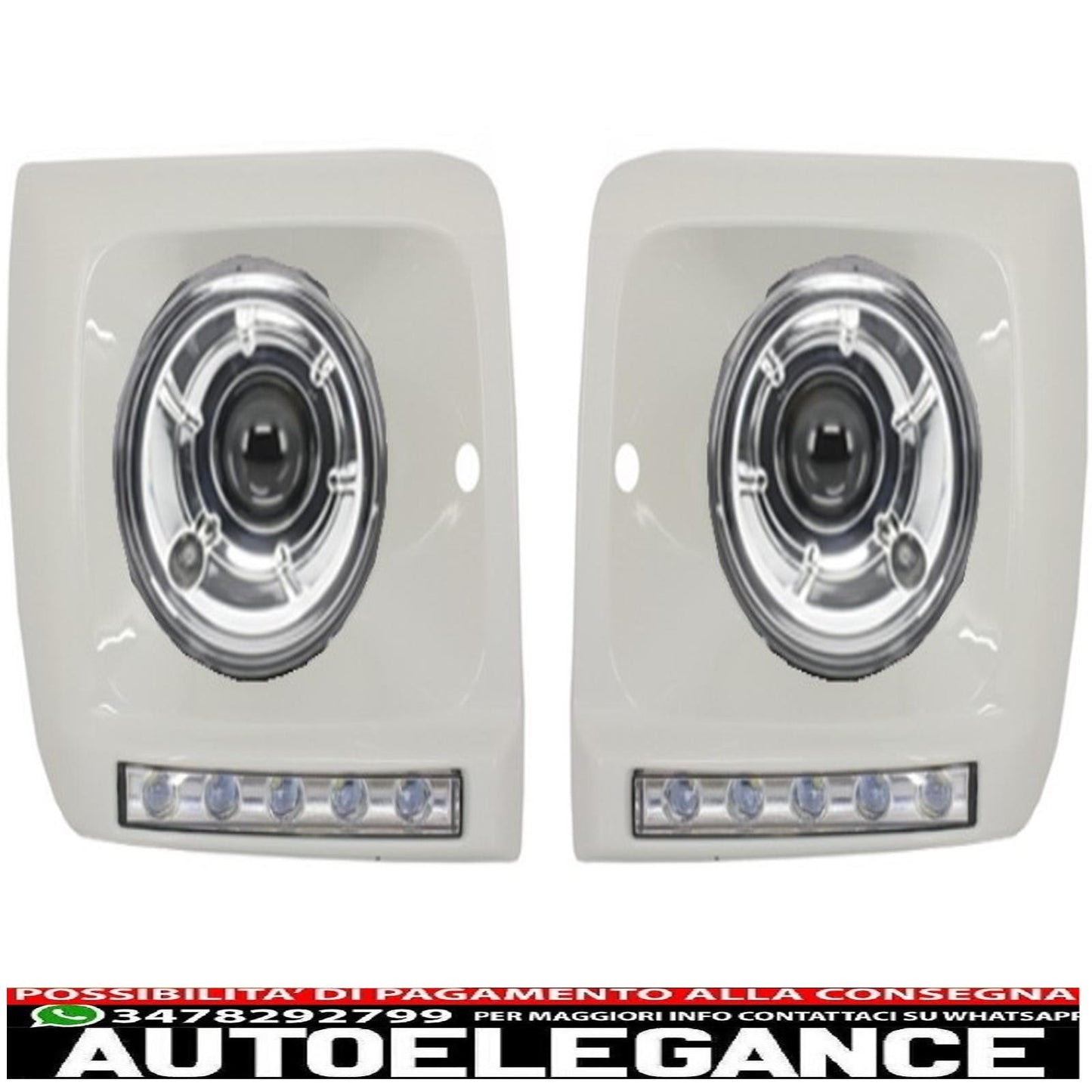 fari anteriori bi-xeno look con coperture led bianchi drl adatti per mercedes classe g w463 (1989-2012) design g65