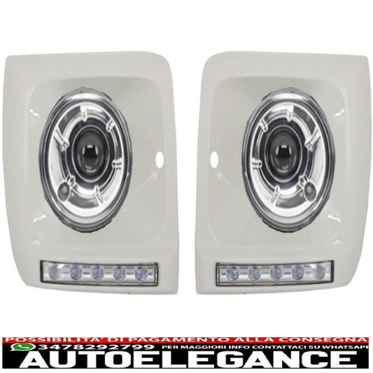 fari anteriori bi-xeno look con coperture led bianchi drl adatti per mercedes classe g w463 (1989-2012) design g65