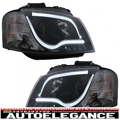 drl led headlights suitable for audi a3 8p (05.2003-03.2008) black 