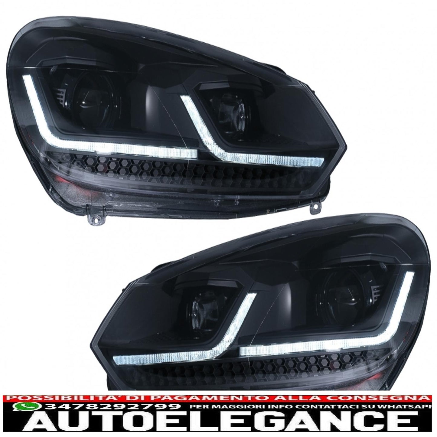 led headlights suitable for vw golf 6 (2008-2013) with g7.5 facelift black look smooth dynamic sequential cornering lights left hand drive