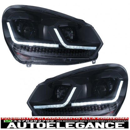 led headlights suitable for vw golf 6 (2008-2013) with g7.5 facelift black look smooth dynamic sequential cornering lights left hand drive