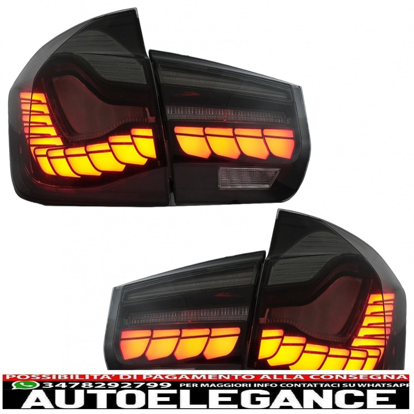conversione dei fanali posteriori oled al design m4 adatti per bmw serie 3 f30 pre lci e lci (2011-2019) f35 f80 fumo rosso con luci di svolta sequenziali dinamiche AUTOELEGANCERICAMBI