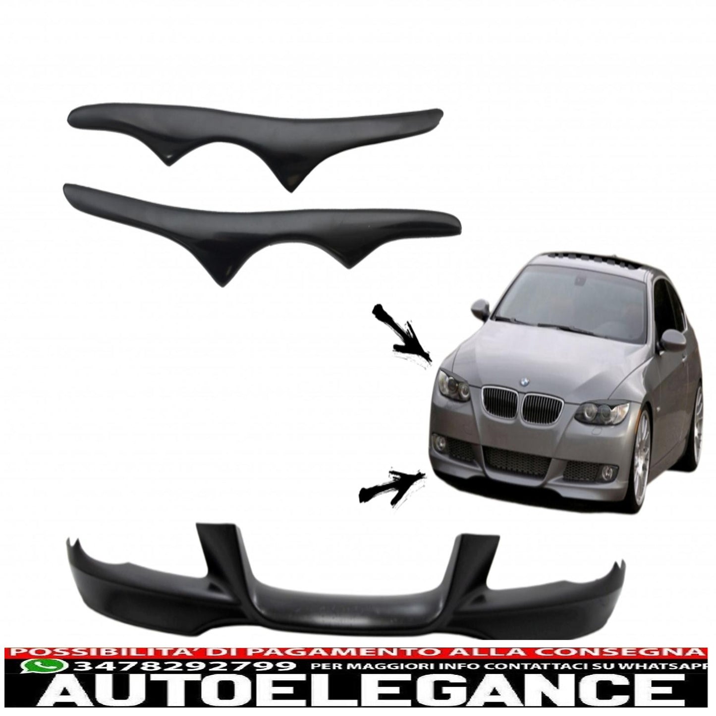 Front Bumper Spoiler with Headlights Eyebrows Suitable for BMW 3 Series E92 E93 (2006-2009) Coupe Cabrio M-Tech Sport Design 