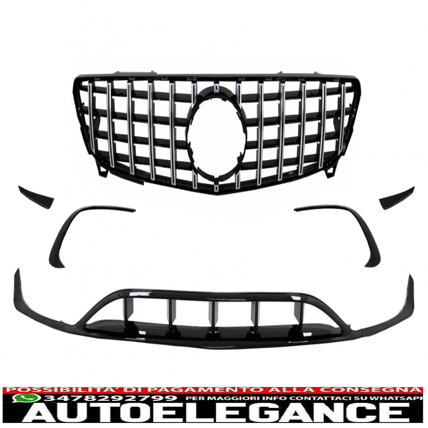 Splitter paraurti anteriore alette aerodinamiche con griglia centrale adatto per mercedes classe a w176 facelift amg line (09.2015-2018) piano black