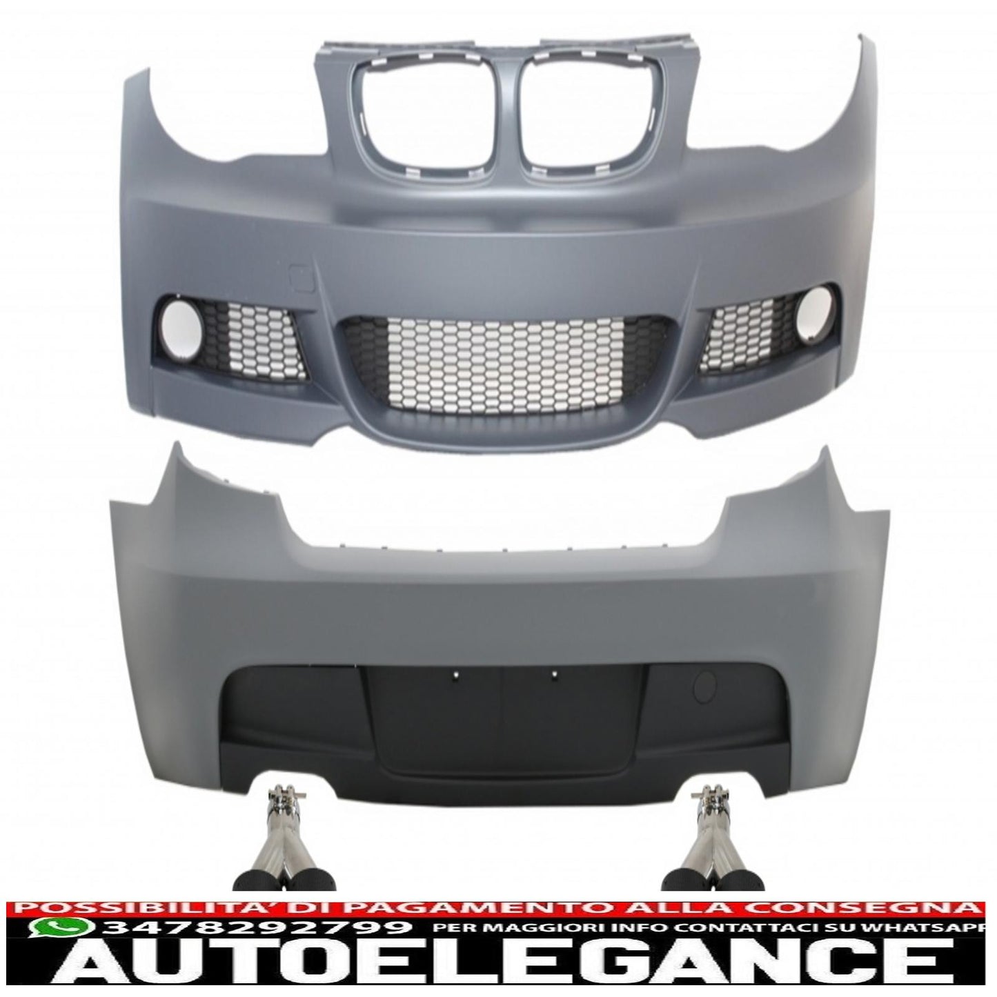 complete body kit with double exhaust tips in matt carbon fiber suitable for BMW 1 series e81 e87 hatchback (2004-2011) m-technik m sport design without pdc