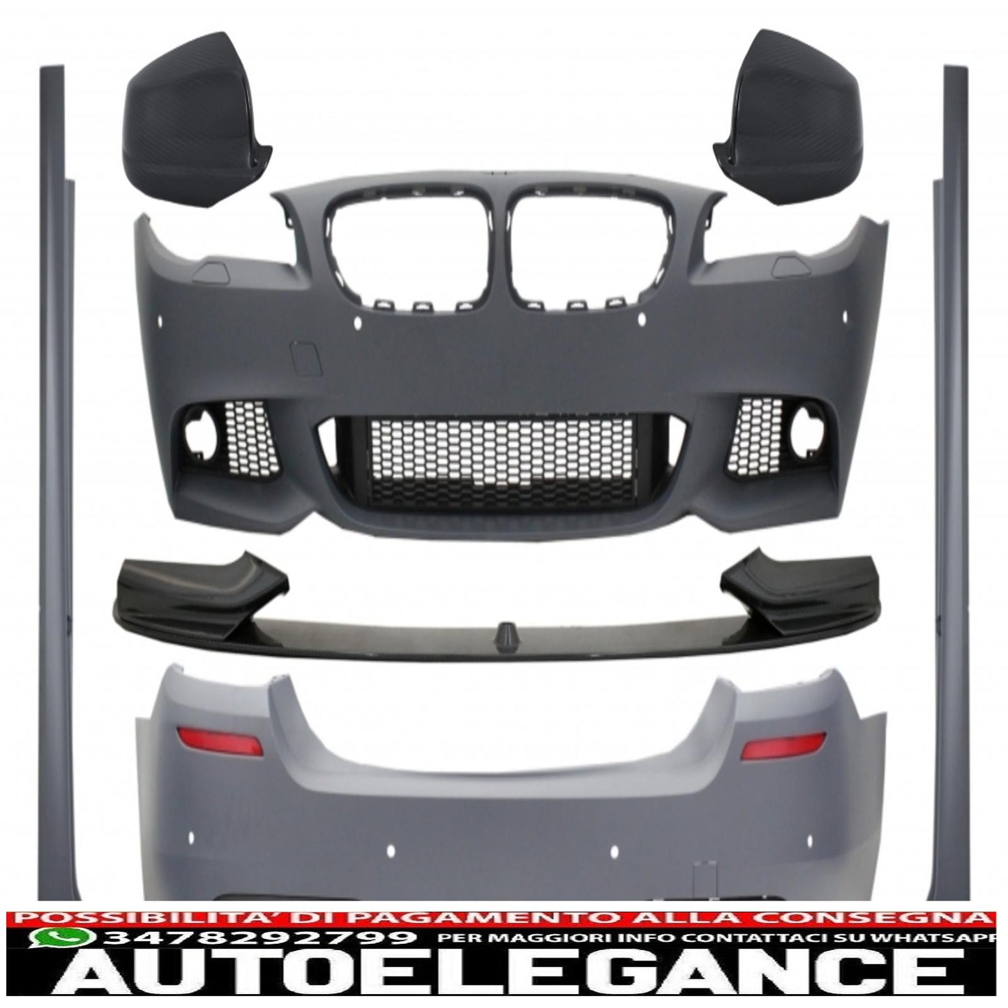 complete body kit with spoiler and rear mirror covers in carbon suitable for bmw 5 series f10 non lci (2011-2014) m design