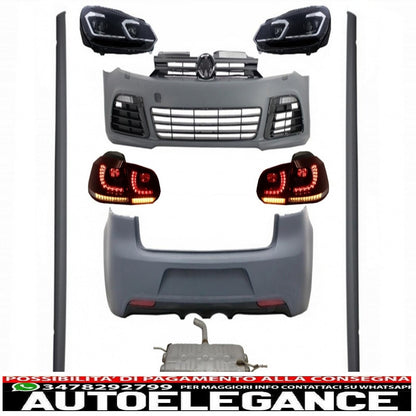 complete body kit suitable for vw golf vi 6 mk6 (2008-2013) r20 design with led headlights and rear lights dynamic cornering light + full exhaust system