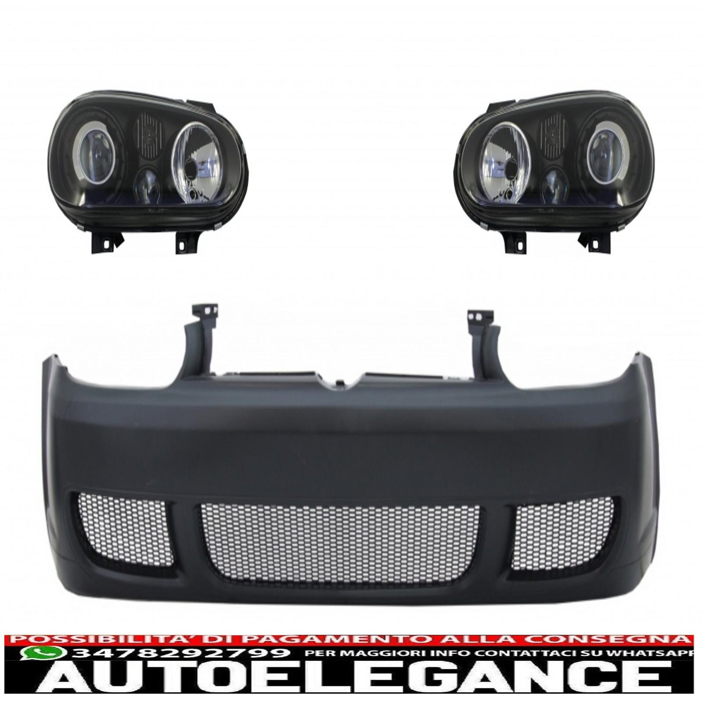 paraurti anteriore con fari neri adatto per vw golf iv 4 mk4 (10.1997-09.2003) look r32