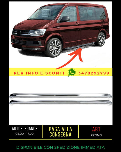 ✨Pedane Tubi Laterali Acciaio Inox Lucido Per VW T5 T6 T6.1✨