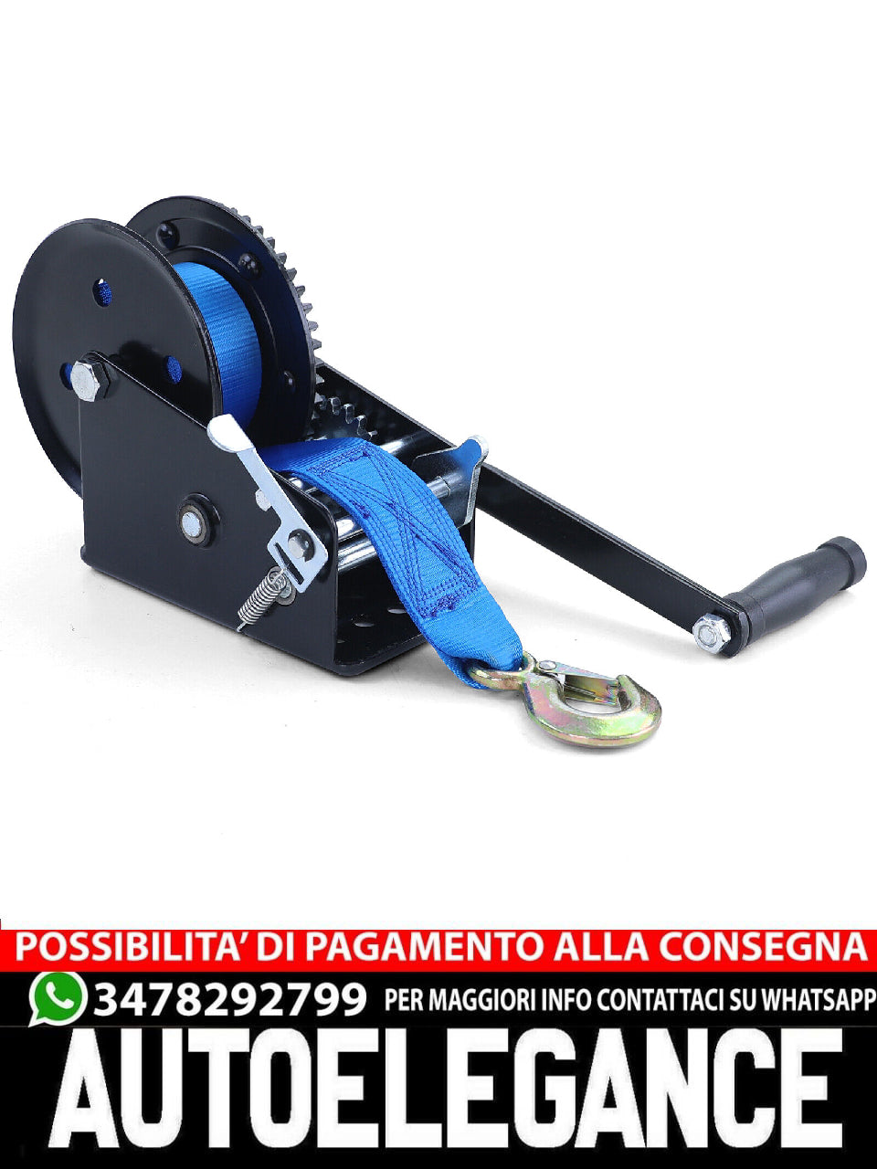 Verricello professionale verricello a mano nero con cinghia blu 1500kg 8 metri
