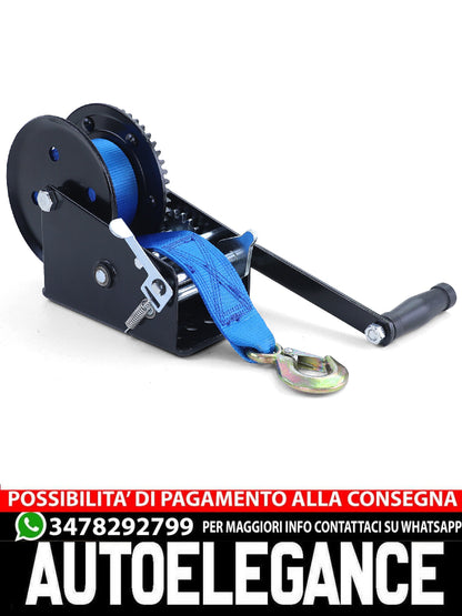 Verricello professionale verricello a mano nero con cinghia blu 1500kg 8 metri