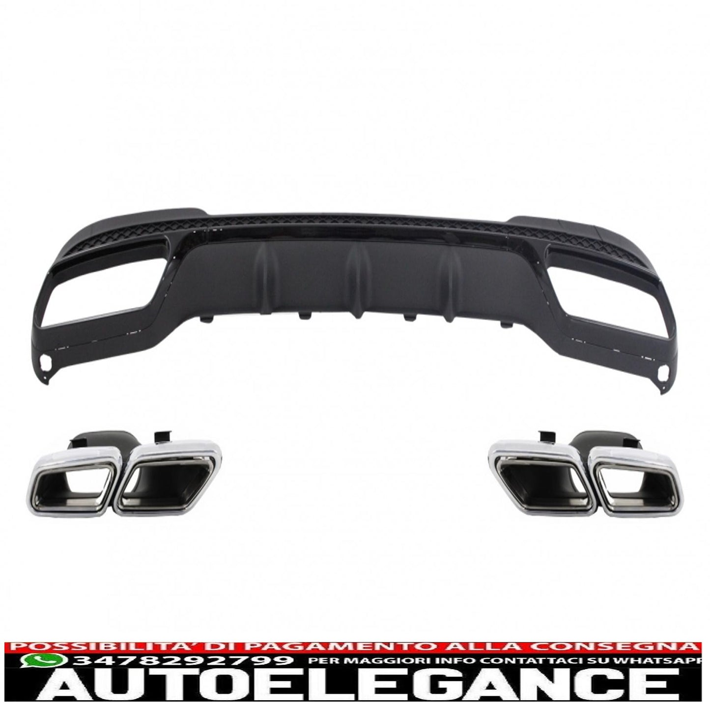 diffusore posteriore e terminali di scarico adatti per mercedes classe e w212 s212 amg sport line facelift (2013-2016) design nero e63