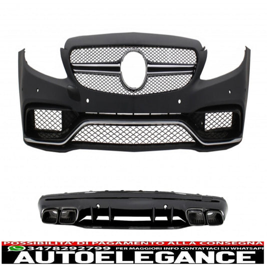 paraurti anteriore con diffusore e terminali neri adatto per mercedes classe c w205 s205 (2014-2020) solo per amg sport line