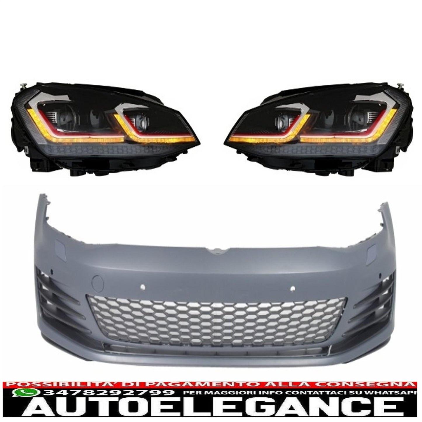 paraurti anteriore adatto per vw golf vii 7 5g (2013-2017) con fari led g7.5 gti look con indicatori di direzione dinamici sequenziali