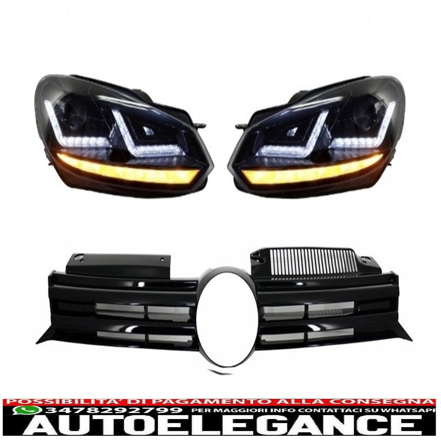 griglia anteriore adatta per vw golf vi (2008-2012) con fari allo xeno osram led luci di svolta sequenziali dinamiche design r20