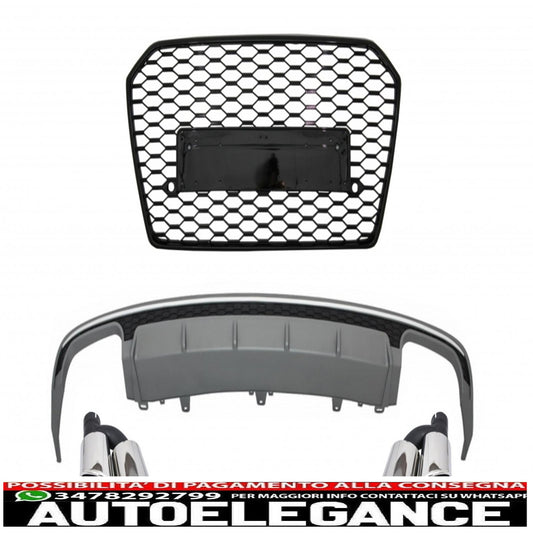 Rear bumper valance diffuser with exhaust tips and front grille suitable for audi a6 4g facelift (2015-2018) sedan limousine s6 design
